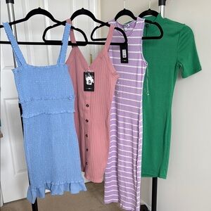Set of 4 Dresses in Blue, Pink, Purple, and Green